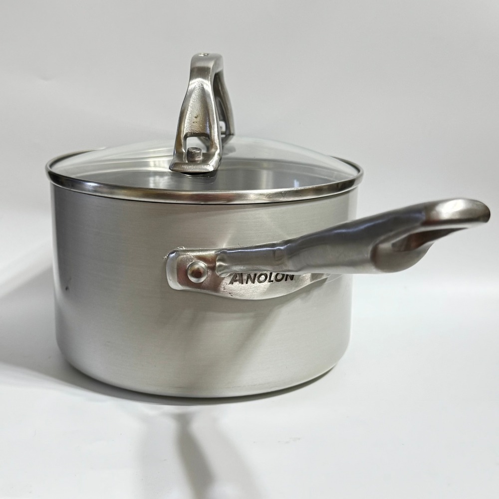 Anolon Chef Clad Saucepan 2QT Silver Stainless Steel Induction Pot with Lid